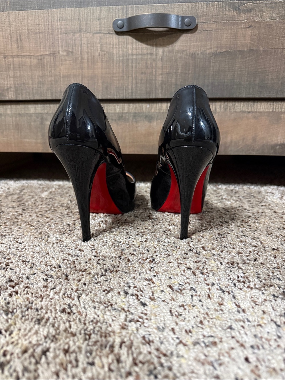 Christian Louboutin Black Patent Peep-Toe Pumps size 37 - Picture 3 of 7